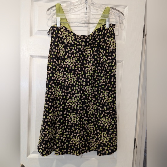 Talbots matching 2 piece set green sleeveless top/midi black polka dots shirt L - Picture 1 of 16
